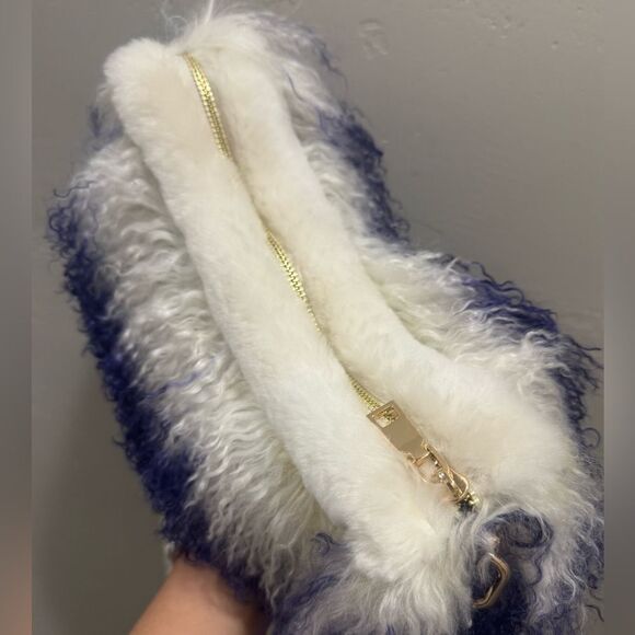 Genuine Mongolian Lamb Fur Handmade Half Moon Hobo Bag/Shoulder Bag/Crossbody - Picture 16 of 17